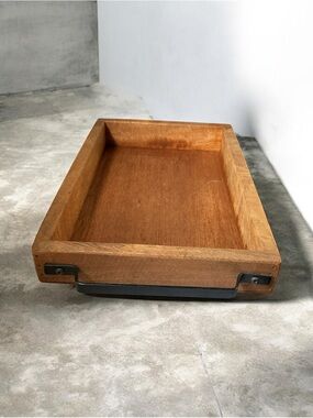 Wood Tray with Black Metal Handle - Natural Wood
